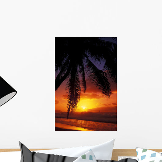 Hawaii, View Of Sunset From The Beach Wall Mural