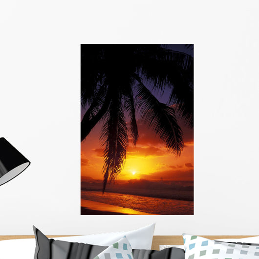 Hawaii, View Of Sunset From The Beach Wall Mural