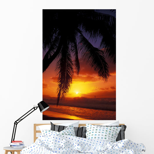 Hawaii, View Of Sunset From The Beach Wall Mural