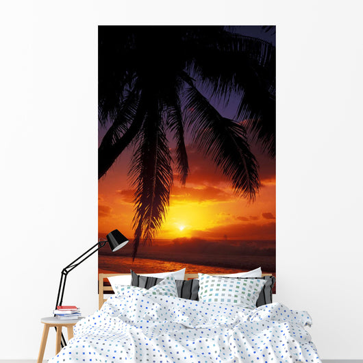 Hawaii, View Of Sunset From The Beach Wall Mural