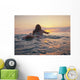 A Woman Laying On A Surfboard Watching The Sunset Wall Mural