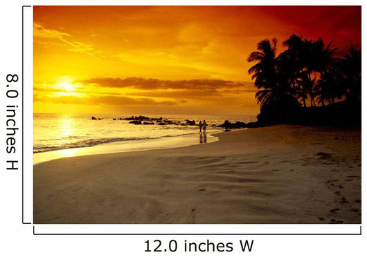 Hawaii, Maui, Makena Beach, Couple Walk Along Beach At Sunset, Above Wall Mural