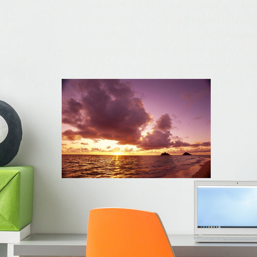 Hawaii, Oahu, Windward Coast, Mokulua Islands At Sunrise B1543 Wall Mural