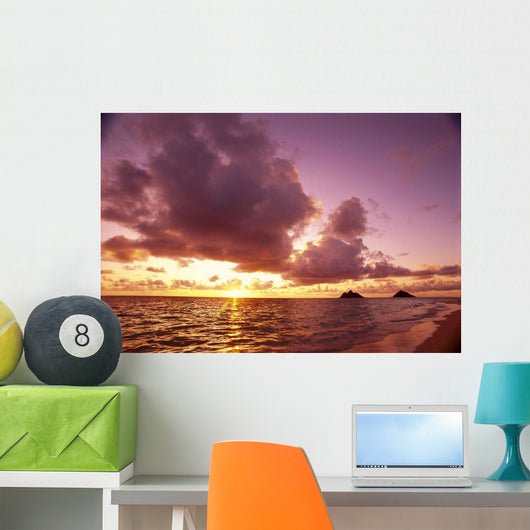Hawaii, Oahu, Windward Coast, Mokulua Islands At Sunrise B1543 Wall Mural