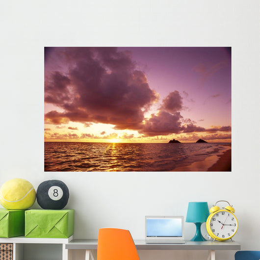 Hawaii, Oahu, Windward Coast, Mokulua Islands At Sunrise B1543 Wall Mural