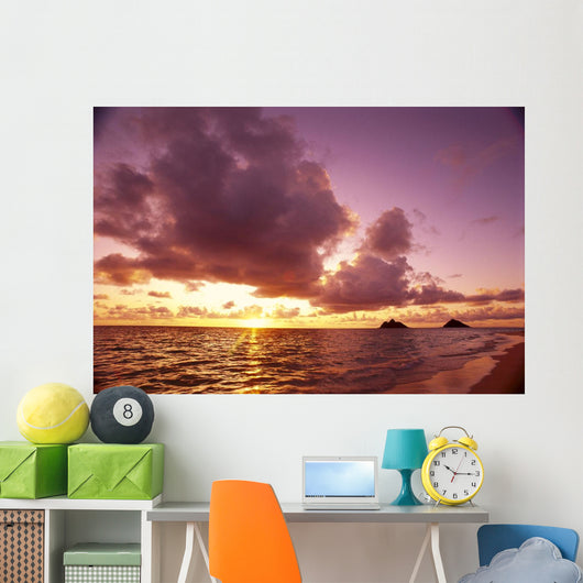 Hawaii, Oahu, Windward Coast, Mokulua Islands At Sunrise B1543 Wall Mural