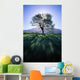Silhouette Of Tree On Grassy Knoll, Mountain In Background B1628 Wall Mural
