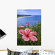 Hawaii, Pink Hibiscus Overlooking Beach B1589 Wall Mural
