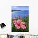 Hawaii, Pink Hibiscus Overlooking Beach B1589 Wall Mural