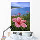 Hawaii, Pink Hibiscus Overlooking Beach B1589 Wall Mural