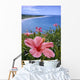 Hawaii, Pink Hibiscus Overlooking Beach B1589 Wall Mural