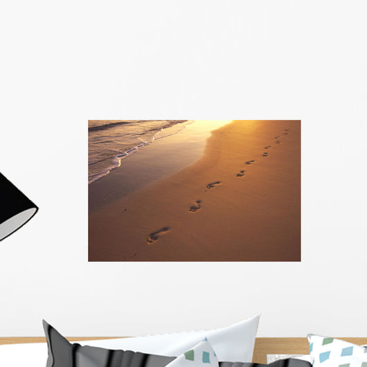Footprints In Sand At Sunset, Shoreline Water B1452 Wall Mural