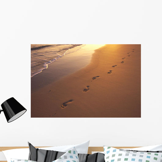 Footprints In Sand At Sunset, Shoreline Water B1452 Wall Mural