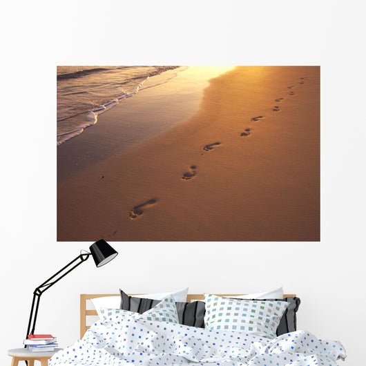 Footprints In Sand At Sunset, Shoreline Water B1452 Wall Mural