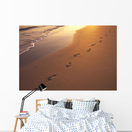 Footprints In Sand At Sunset, Shoreline Water B1452 Wall Mural