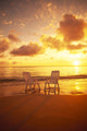 Beach Chairs Along Shoreline At Sunset B1466 Wall Mural
