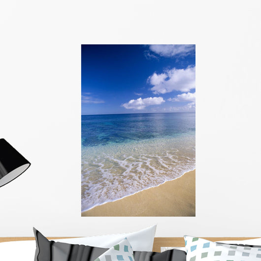 Wave Washes Ashore Onto Sandy Beach, Azure Ocean, Blue Sky B1498 Wall Mural