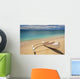 White Outrigger Canoe On Shoreline With Shadow, Calm Turquoise Water Wall Mural