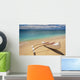 White Outrigger Canoe On Shoreline With Shadow, Calm Turquoise Water Wall Mural