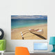 White Outrigger Canoe On Shoreline With Shadow, Calm Turquoise Water Wall Mural