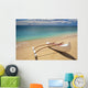 White Outrigger Canoe On Shoreline With Shadow, Calm Turquoise Water Wall Mural