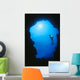 Hawaii, Silhouetted Diver At Cavern Entrance With Flashlight, Sunburst Wall Mural