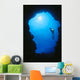 Hawaii, Silhouetted Diver At Cavern Entrance With Flashlight, Sunburst Wall Mural