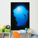 Hawaii, Silhouetted Diver At Cavern Entrance With Flashlight, Sunburst Wall Mural