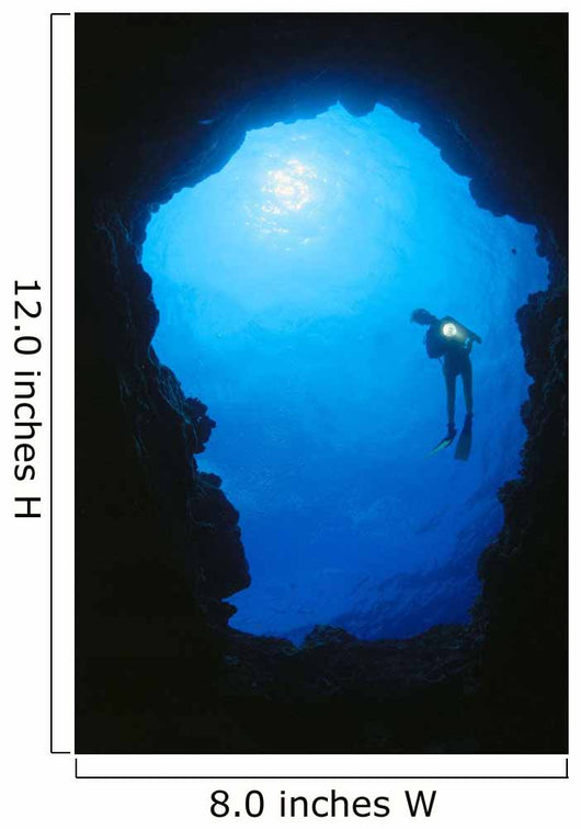 Hawaii, Silhouetted Diver At Cavern Entrance With Flashlight, Sunburst Wall Mural