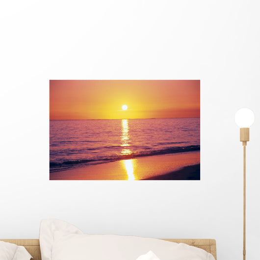 Orange Pink Sunset Sky With Sun Ball, Reflection Wall Mural