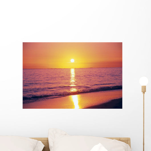Orange Pink Sunset Sky With Sun Ball, Reflection Wall Mural
