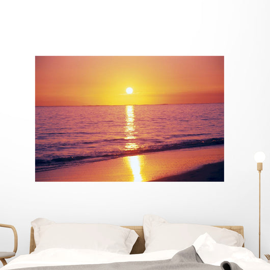 Orange Pink Sunset Sky With Sun Ball, Reflection Wall Mural