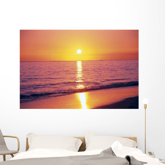 Orange Pink Sunset Sky With Sun Ball, Reflection Wall Mural