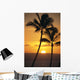 Two Palm Trees Silhouetted At Sunset Wall Mural