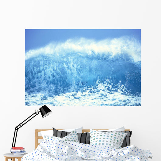 Huge Turquoise Wave Crashing Whitewash And Spray With Blue Skies C1709 Wall Mural