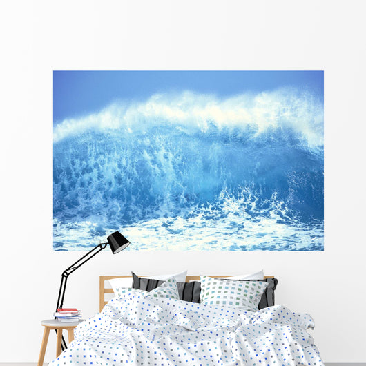 Huge Turquoise Wave Crashing Whitewash And Spray With Blue Skies C1709 Wall Mural