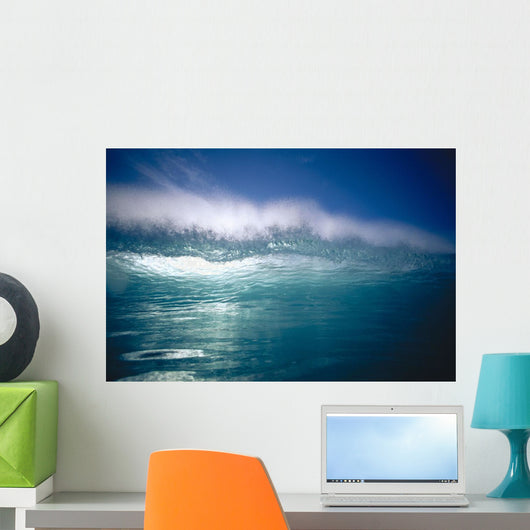Green Wave With Wind Spray At Tips Wall Mural