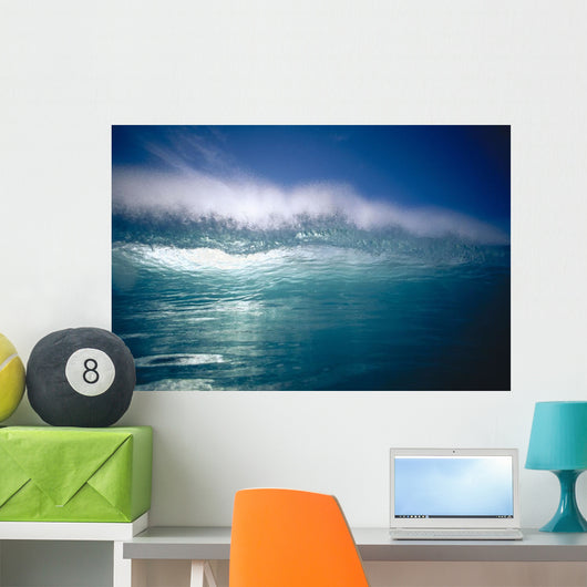 Green Wave With Wind Spray At Tips Wall Mural