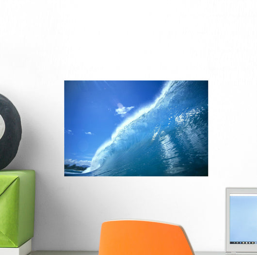 Large Glassy Wave With Sun Reflections, Blue Sky, Whitewash C1742 Wall Mural