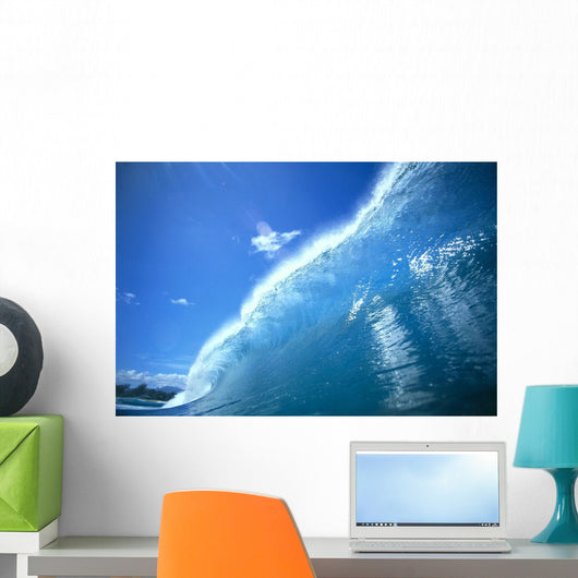 Large Glassy Wave With Sun Reflections, Blue Sky, Whitewash C1742 Wall Mural