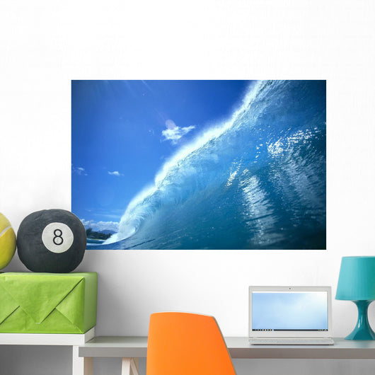 Large Glassy Wave With Sun Reflections, Blue Sky, Whitewash C1742 Wall Mural
