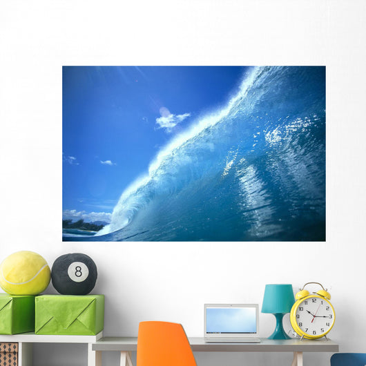 Large Glassy Wave With Sun Reflections, Blue Sky, Whitewash C1742 Wall Mural