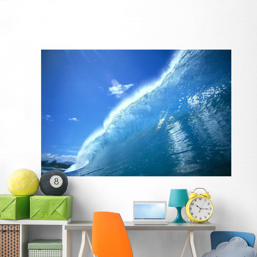 Large Glassy Wave With Sun Reflections, Blue Sky, Whitewash C1742 Wall Mural