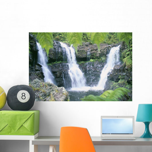 Three Waterfalls Feeds Into One Pool Wall Mural
