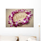 Close-Up Detail Of Purple Orchid Lei On Beach Aloha Written Wall Mural