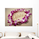 Close-Up Detail Of Purple Orchid Lei On Beach Aloha Written Wall Mural
