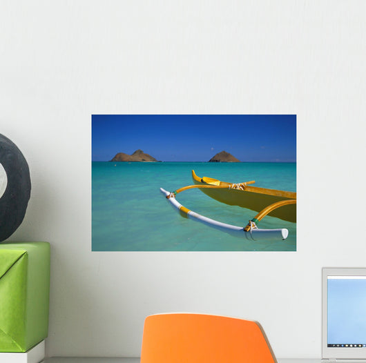 Outrigger Canoe In Turquoise Ocean Mokulua Islands Background D1418 Wall Mural