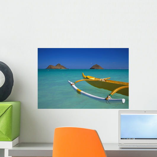 Outrigger Canoe In Turquoise Ocean Mokulua Islands Background D1418 Wall Mural