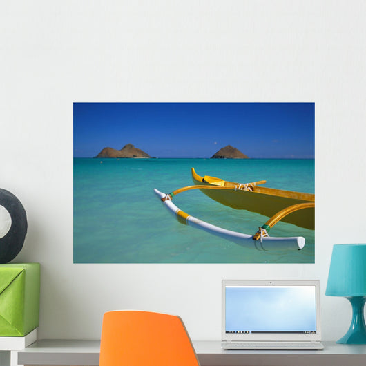 Outrigger Canoe In Turquoise Ocean Mokulua Islands Background D1418 Wall Mural