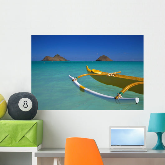 Outrigger Canoe In Turquoise Ocean Mokulua Islands Background D1418 Wall Mural